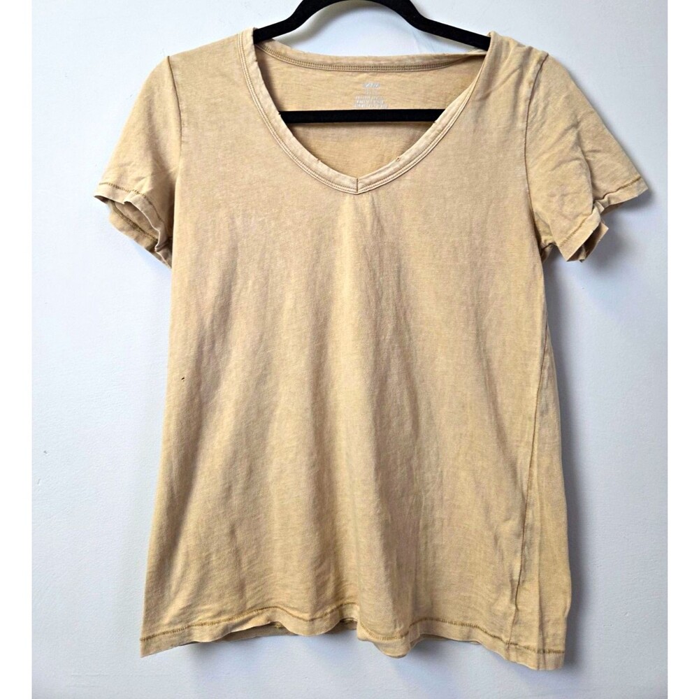Aerie Women's Beige Solid 100% Cotton Knit V-Neck Short Sleeve T-Shirt XS